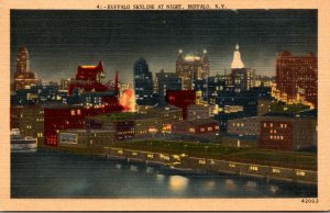 New York Buffalo Skyline At Night 1946