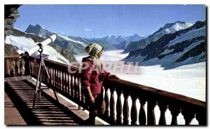 Old Postcard Blick vom Jungfraujoch Berghaus auf und Aletschgletscher Konkord...