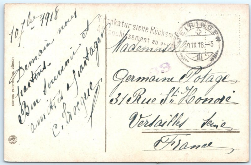 c1918 Meiringen Switzerland Postcard Swiss Alps Church Tower Brienzer Lake A376