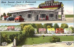 PA, Greencastle DIXIE TOURIST COURT & RESTAURANT Roadside Motel ca1940s Postcard
