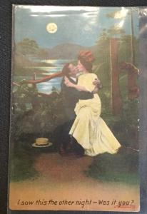 Vintage Postcard Used Moon Kissing Couple “I saw this the...”  LB
