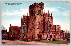Salt Lake City Utah~First Presbyterian Church On Corner~Vintage Postcard