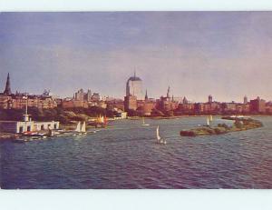 Unused 1950's BOAT & MARINA & CITY SKYLINE Boston Massachusetts MA r8960