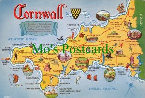 Maps Postcard - Map of Cornwall, Cornish Map  RR20059
