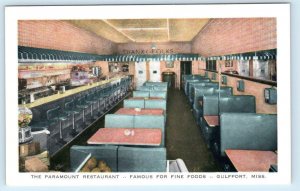 GULFPORT, Mississippi MS ~ Roadside PARAMOUNT RESTAURANT Interior 1950s Postcard