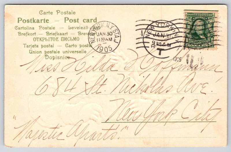 Children~Let's Split A Bottle~Babies Grab Milk Bottle~Emb~c1905 Vintage Postcard