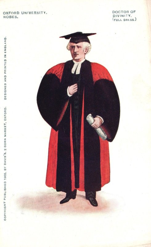 Vintage Postcard Oxford University Robes Doctor Of Divinity Full Dress Attire 