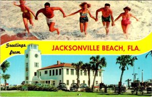 FL Florida JACKSONVILLE BEACH Banner BATHING BEAUTIES~RED CROSS STATION Postcard