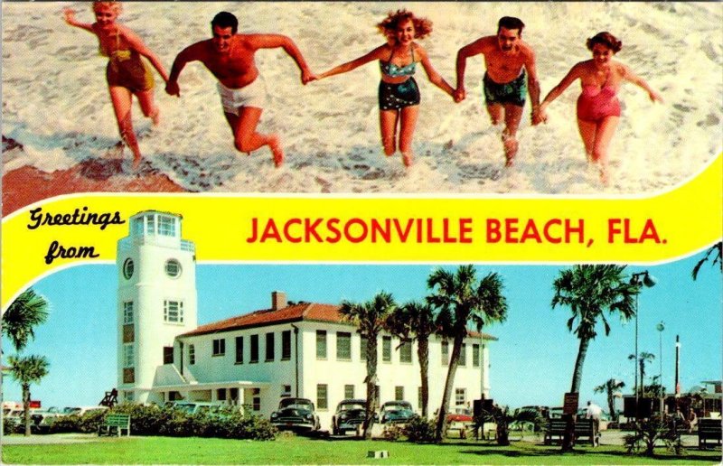 FL Florida JACKSONVILLE BEACH Banner BATHING BEAUTIES~RED CROSS STATION Postcard