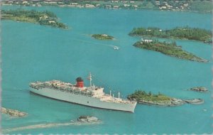 Postcard Ship SS Franconia Leaves Hamilton Harbour Two Rock Passage