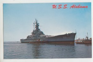 P2576 vintage postcard U.S. navy USS alabama with tug boats