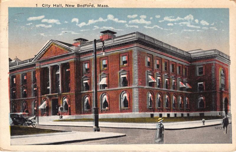 NEW BEDFORD MASSACHUSETTS CITY HALL~DANZIGER & BERMAN PUBL POSTCARD 1920