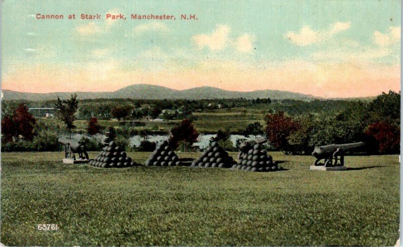 MANCHESTER, NH New Hampshire   CANNON & Cannonballs at STARK PARK 1914 Postcard