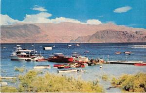 Lake Mead Nevada birds eye view boats ships pier vintage pc Z21731