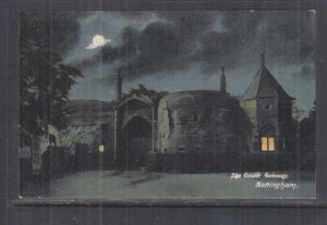 NOTTINGHAM, THE CASTLE GATEWAY, Night Scene, c1908 ppc., unused.