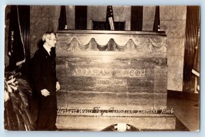 Springfield IL Postcard RPPC Photo Herbert Wells Fay Custodian Lincoln's Tomb