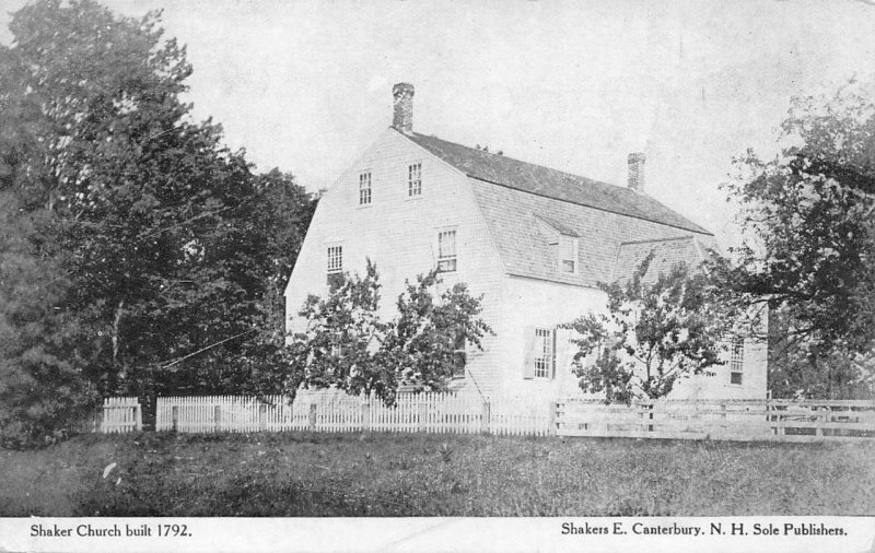 SHAKER CHURCH E. CANTERBURY NEW HAMPSHIRE POSTCARD (c. 1910)