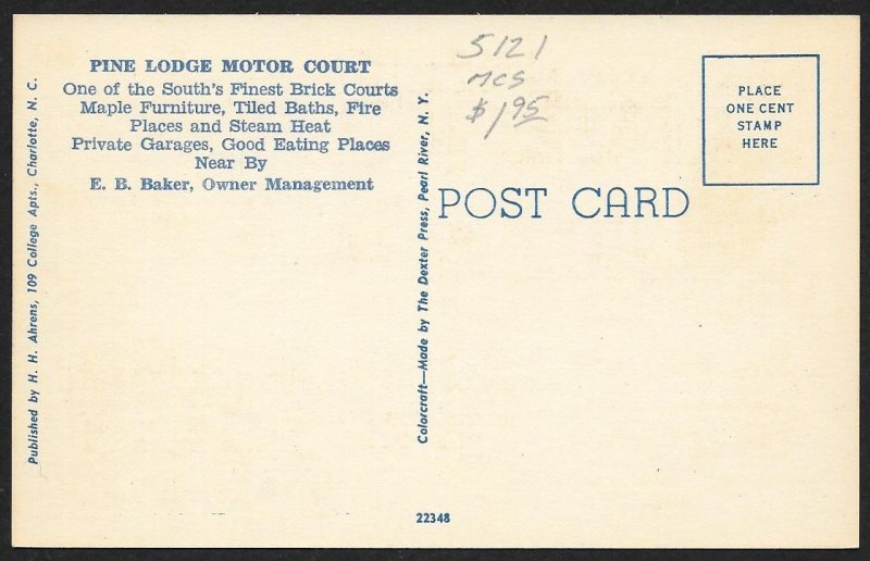 Pine Lodge Motor Court Baxley Georgia Unused c1940s