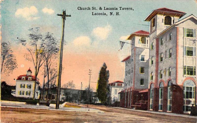 Laconia New Hampshire Church Street Laconia Tavern Antique Postcard J60308