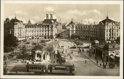 Munchen Germany Karlsplatzrondell Trolley Street Scene Re...