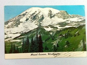 Vintage Postcard Nisqually Glacier and Mt. Rainier Washington Linen Posted 1948