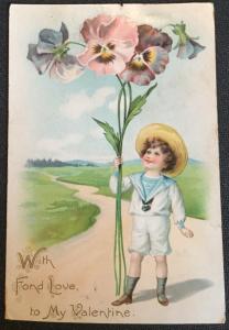 Postcard Used  Child/Pansies Valentine Tuck’s Post Card LB