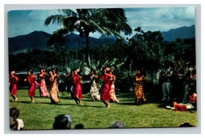 Vintage 1960's Postcard Hula Dancers Performing Palm Trees Hawaii