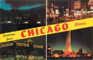 Postcard United States Chicago Illinois skyline night view Merchandise Mart