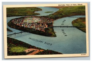Vintage 1940's Postcard Aerial View Ohio & Mississippi Rivers Cairo Illinois
