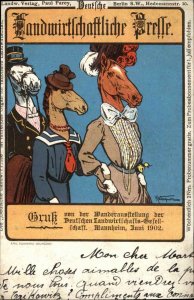 FANTASY Dressed Horses Women Hats German Gruss Mannheim 1902 Postcard