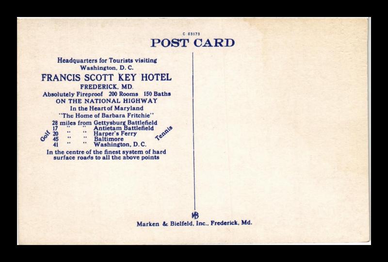 FRANCIS SCOTT KEY HOTEL MONUMENT FREDERICK MARYLAND