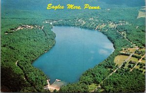 Vtg Eagles Mere Pennsylvania PA Aerial View Lake & Mountain Resort Postcard