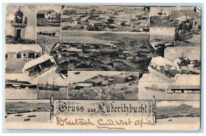 c1910 Greetings from Luderitzbucht Bay in Namibia Antique Multiview Postcard
