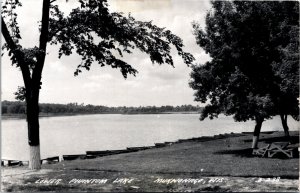 RPPC Real Photo Postcard Wisconsin Mukwonago Lower Phantom Lake Canoes 1959 Z13