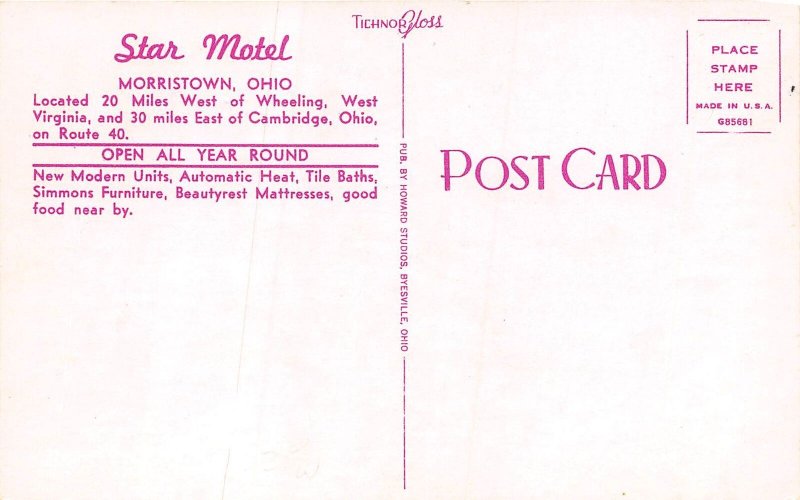 Morristown Ohio 1950s Postcard Star Motel