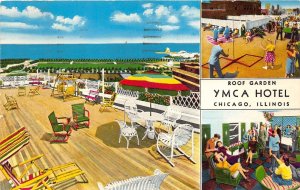Chicago Illinois~YMCA Hotel Roof Garden~Terrace~Games~Lounging~1962 Postcard