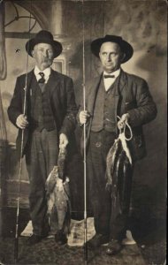 Fishing Studio Image NICE PHOTOGRAPHY Rods Dapper Men c1910 Real Photo Postcard