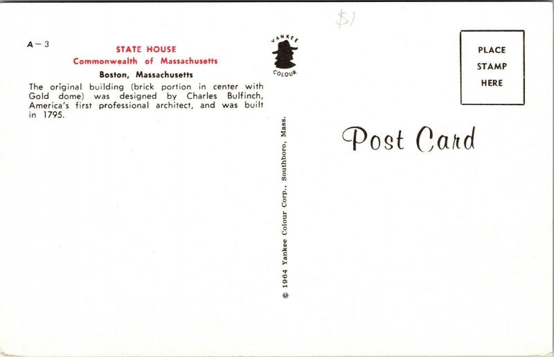 State House Commonwealth Massachusetts Boston MA Postcard VTG UNP Vintage Unused 