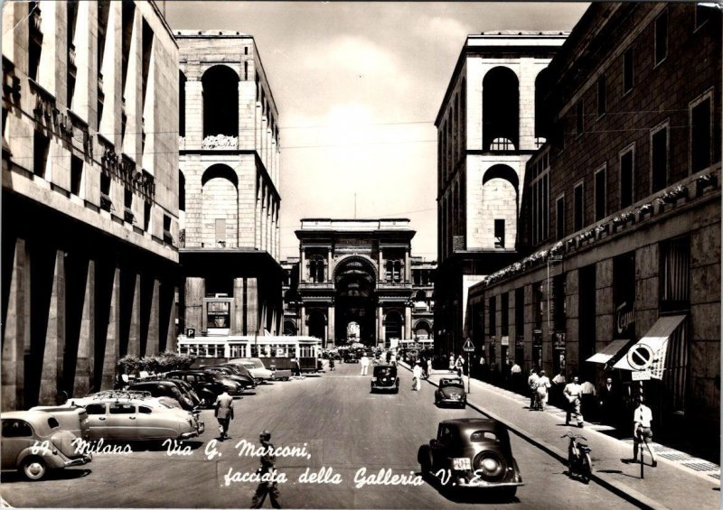 RPPC, Milan Italy  VIA GUGLIELMO MARCONI Street Scene~Cars ca1940's 4X6 Postcard