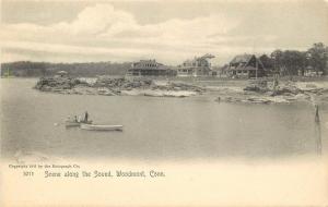 c1905 Lithograph Postcard Boating Scene along Sound, Woodmont CT New Haven Co.