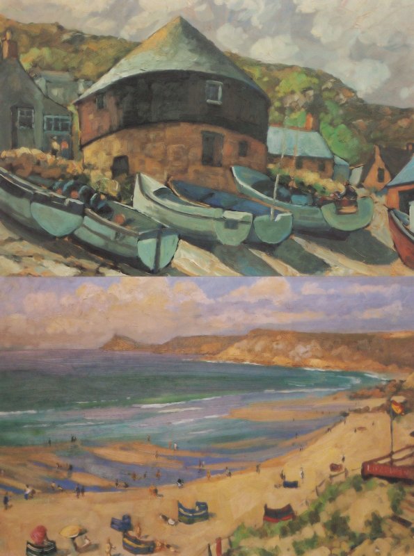 Boats Parked at Sennen Roundhouse Cornwall 2x Painting Postcard s