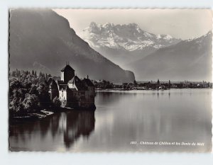 Postcard Chillon Castle & Dent du Midi Veytaux Switzerland