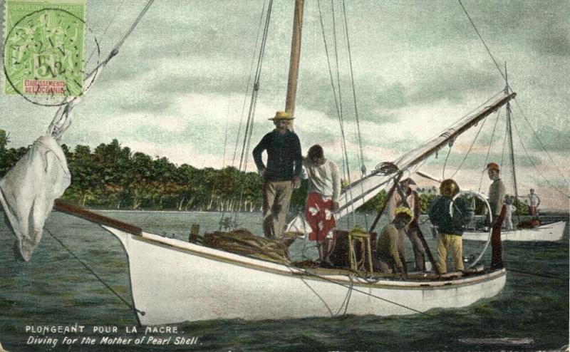 tahiti, PAPEETE, Diving for the Mother of Pearl Shell (1899) Postcard