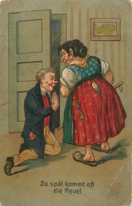 German humor 1918 comic red nose drunk husband angry wife comic caricature