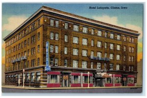 c1940's Hotel Lafayette Exterior Roadside Clinton Iowa IA Unposted Postcard