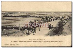 Old Postcard Folklore Salterns Presqu'ile de 39ile Croisicaise Through the sa...