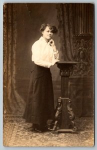 RPPC  Pretty Young Lady Dorchester Ave.  Boston  MA  Real Photo  Postcard  c1910