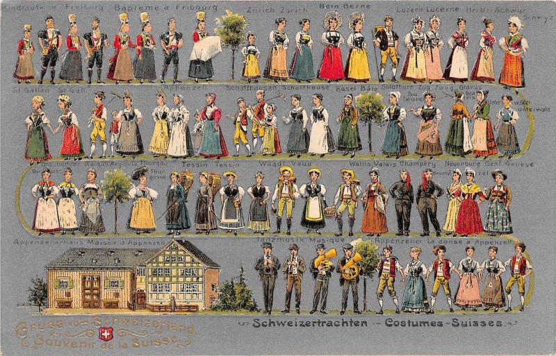 B69/ Gruss Switzerland Suisse Foreign Postcard c1910 H. Guggenheim Costumes 3