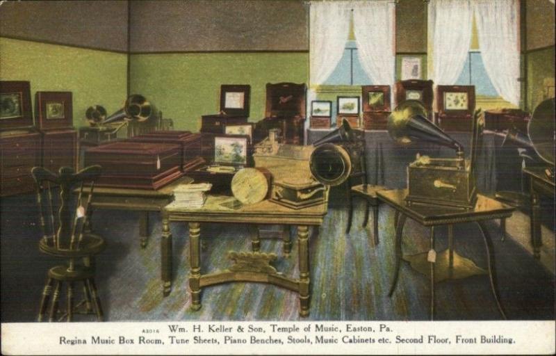 Phonographs Keller & Sons Temple of Music Store Easton PA c1910 Postcard jrf