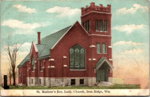 St Mathew's Eve. Lutheran Church, Iron Ridge WI c1910 Vintage Postcard Y79
